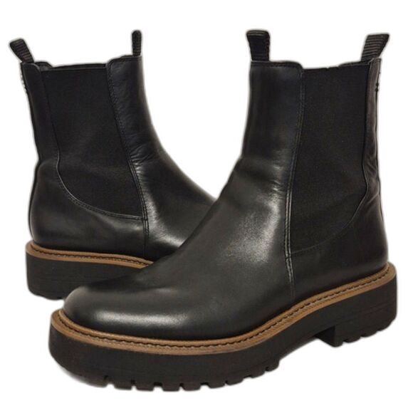 Sam Edelman Laguna Chelsea Boots 8 Black Leather Chunky Lug Sole Waterproof - Picture 1 of 11